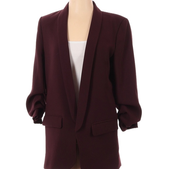 NWT Zara Burgundy Wine Crepe Oversized Boyfriend Blazer - Picture 3 of 12